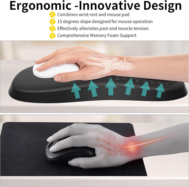 eulps Ergonomic Mouse Pad with Wrist Rest Support, Mousepad with Comfortable Memory Foam Wrist Rest and Non-Slip PU Base for Pain Relief, Computer, Laptop, Office, Home - Image 2